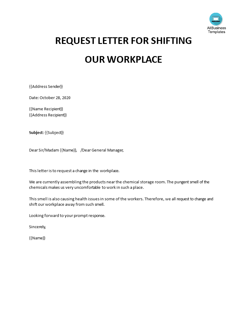Request Letter For Shifting Our Workplace Bank2home com