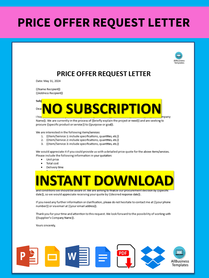 price offer request letter template