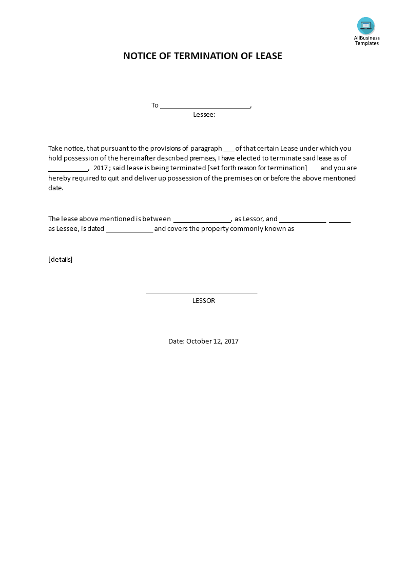 notice of termination of lease modèles