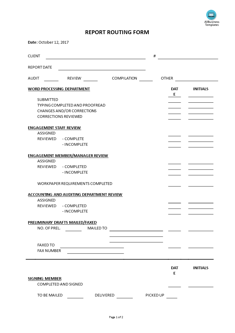 Report Routing Form Templates at