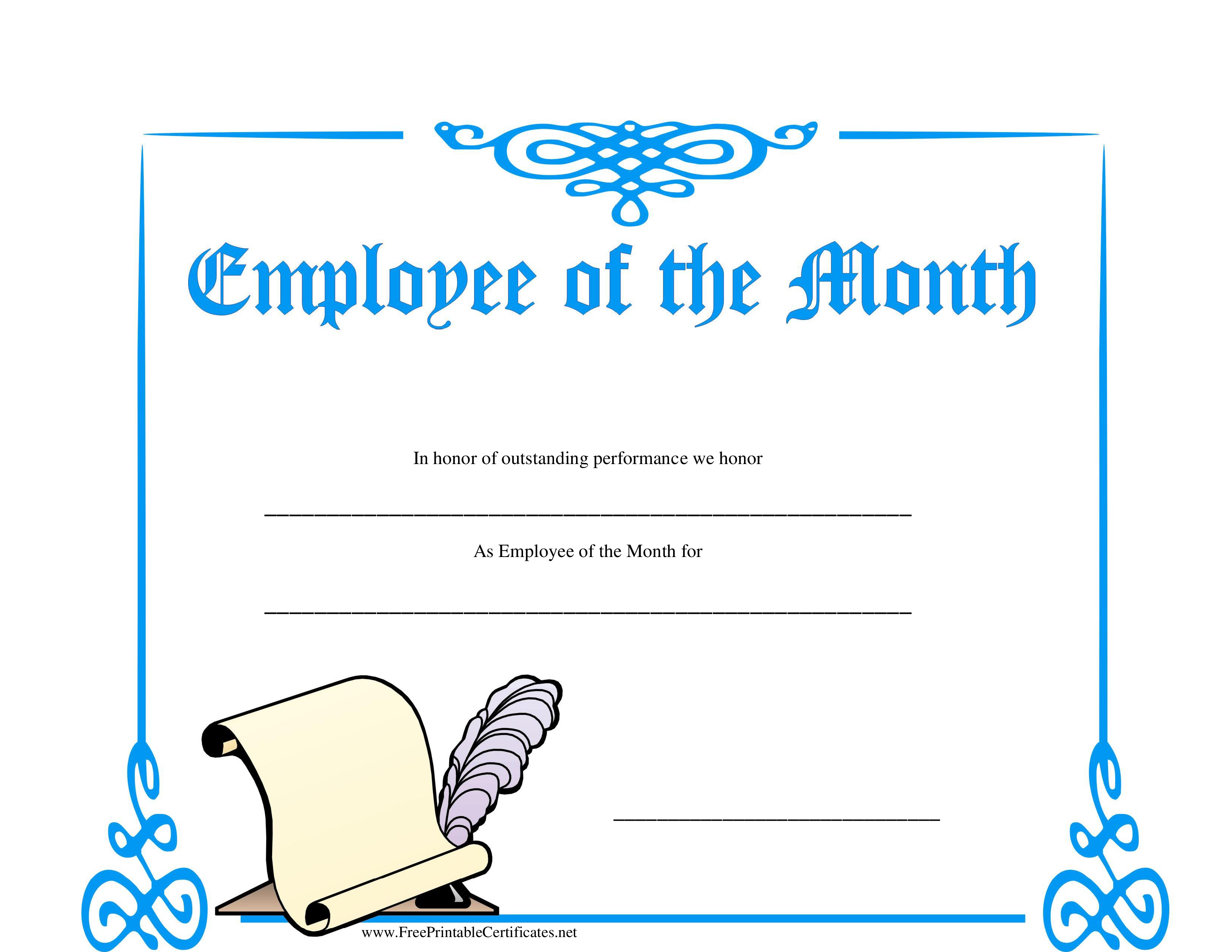 Employee Of The Month Certificates Printable