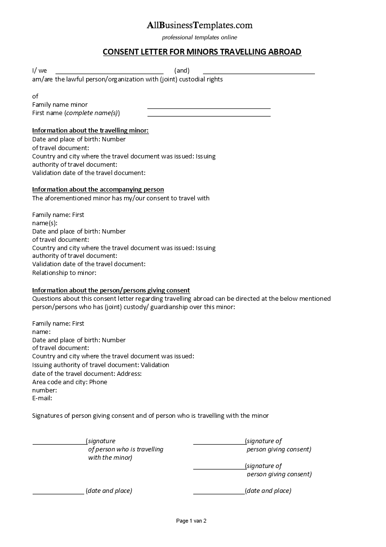 Consent Letter For Children Travelling Abroad Templates At 