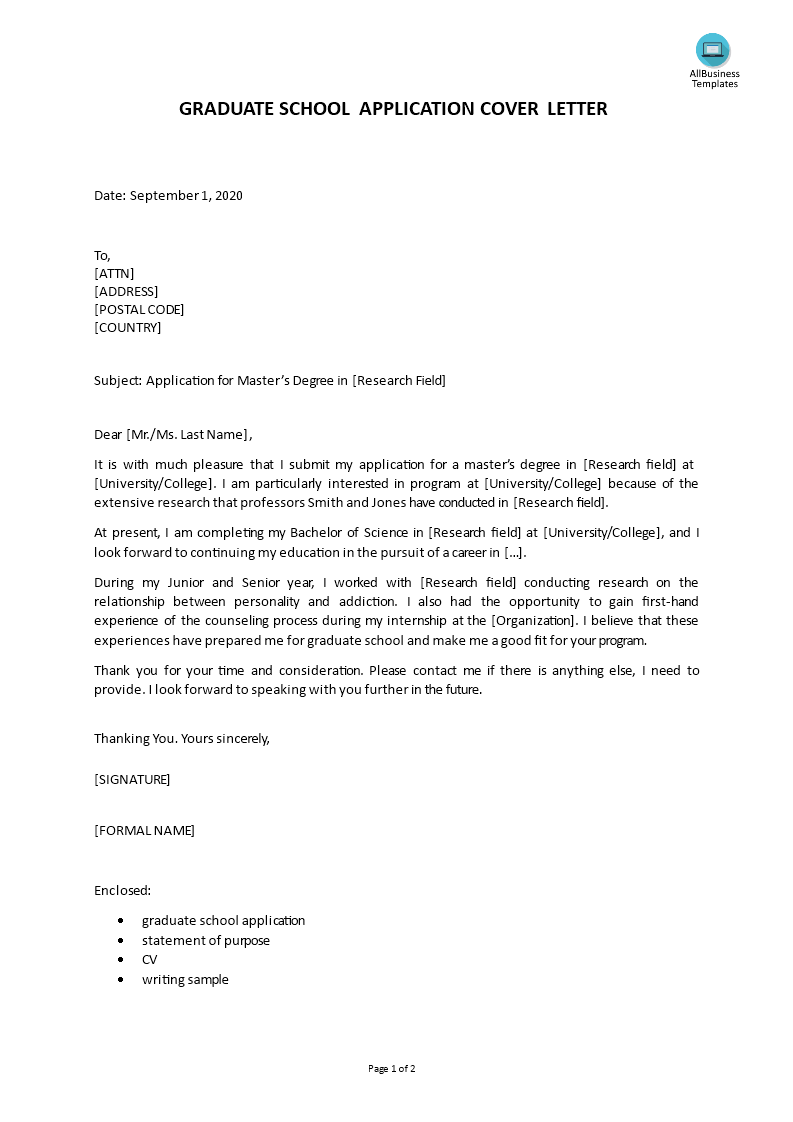 graduate school admission cover letter