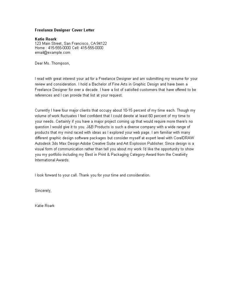 Kostenloses Freelance Cover Letter