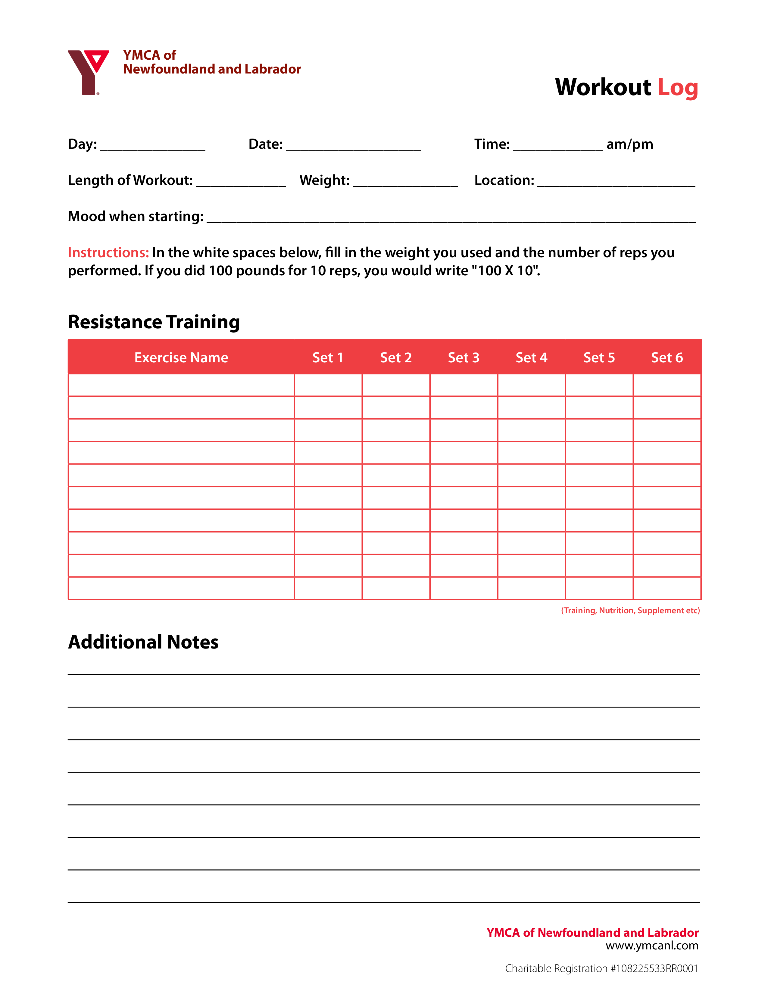  Printable Training Workout Log Allbusinesstemplates