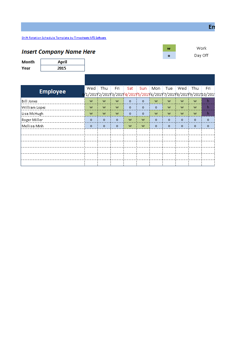 Gratis Dupont Schedule Template excel worksheet