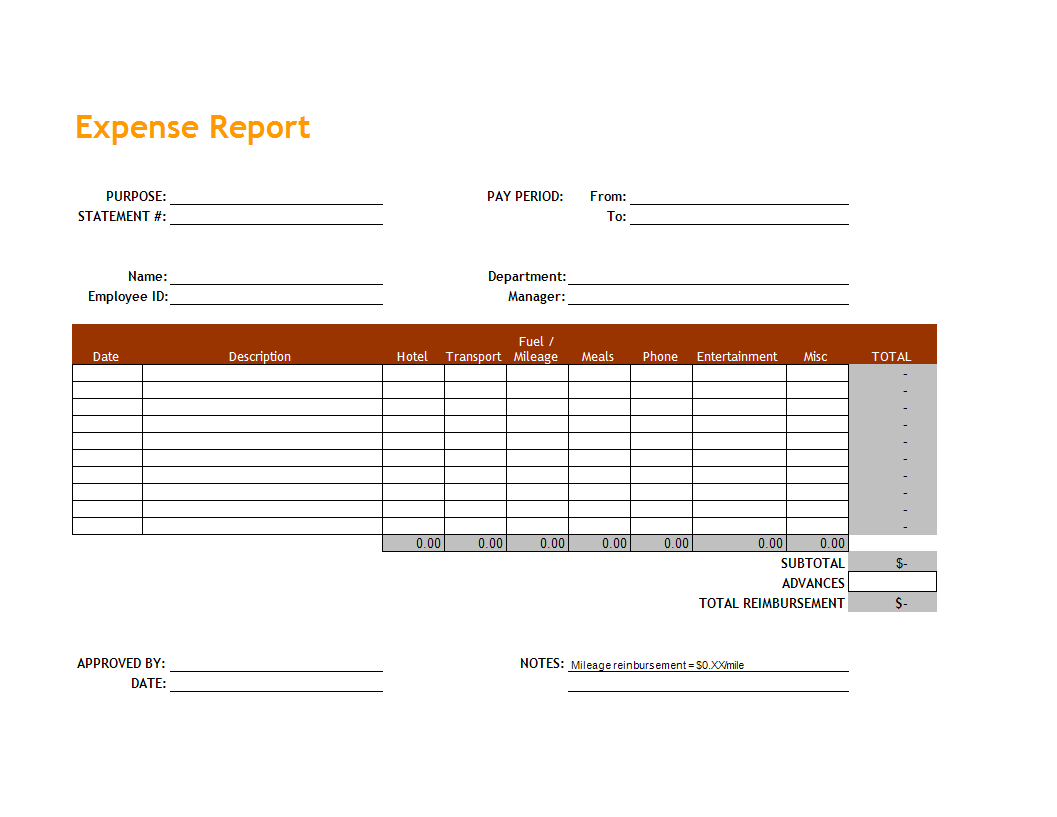 expense report sheet in excel Hauptschablonenbild