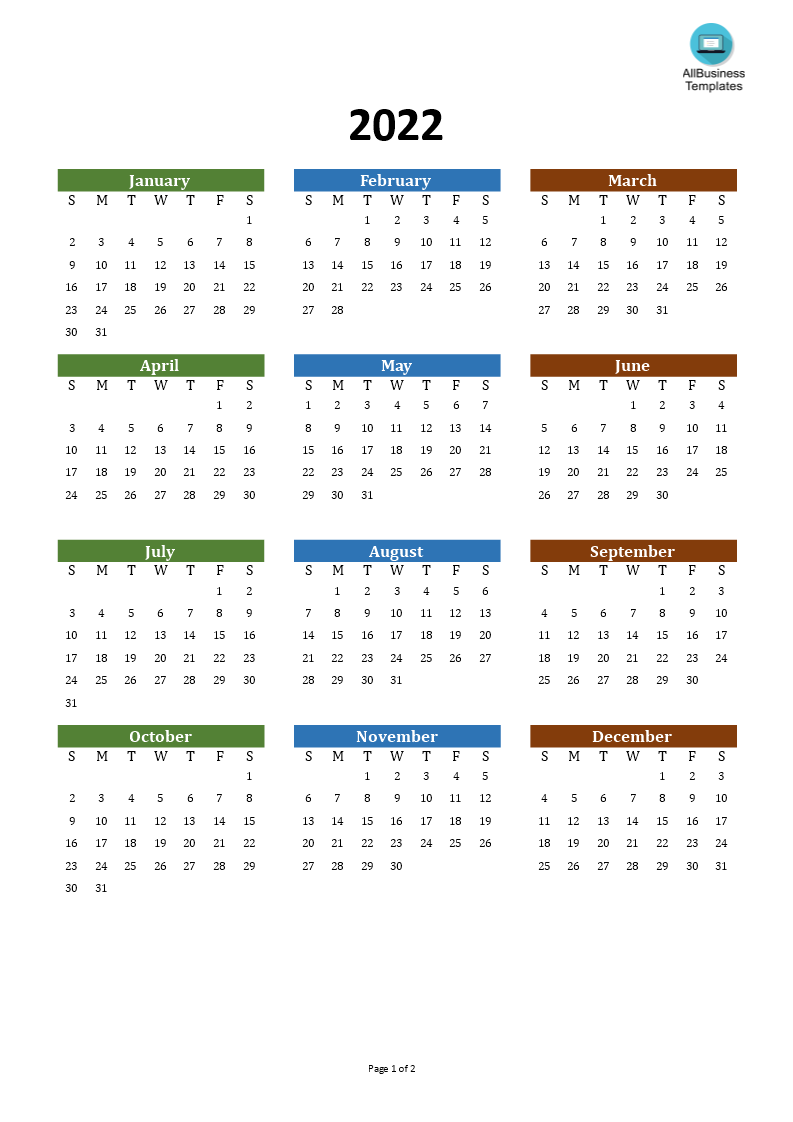 Calendar Template 2022 | Templates At Allbusinesstemplates.com