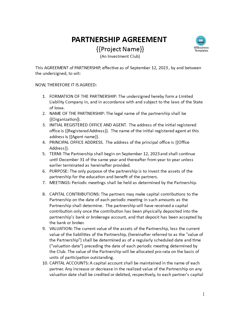 Partnership Agreement Templates at allbusinesstemplates com
