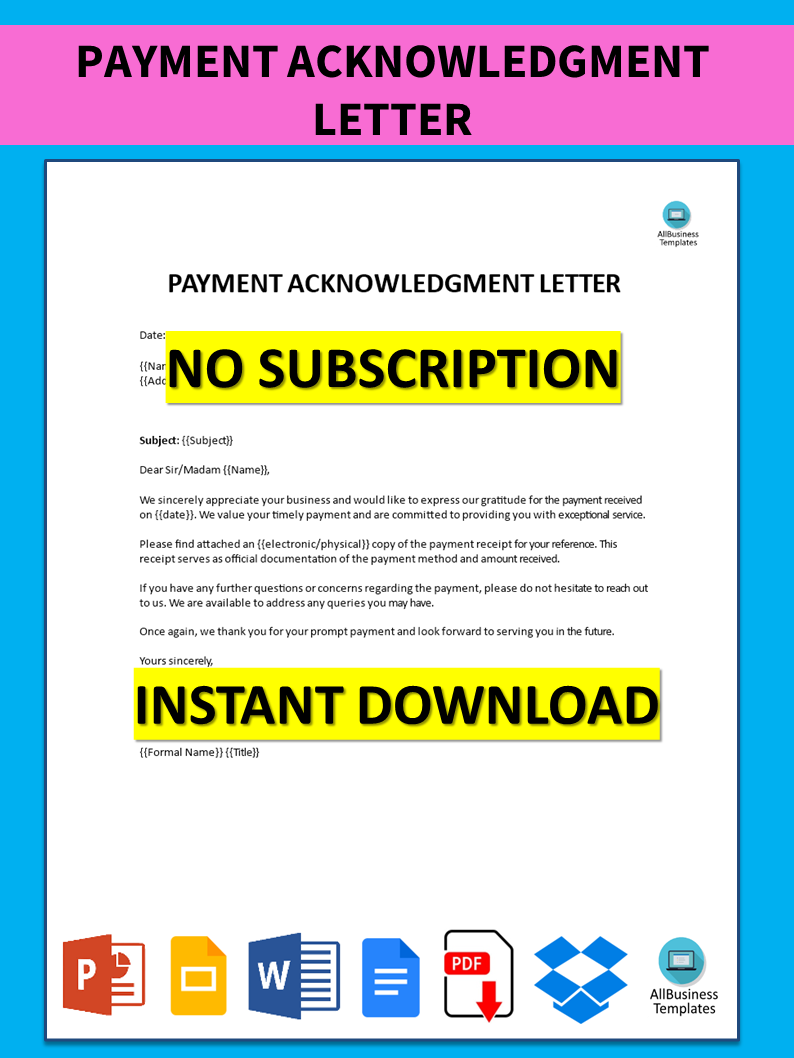 Payment Acknowledgment Letter 模板