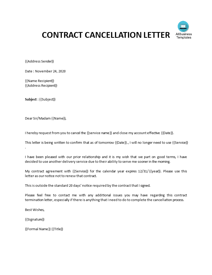 cancellation of contract letter Hauptschablonenbild