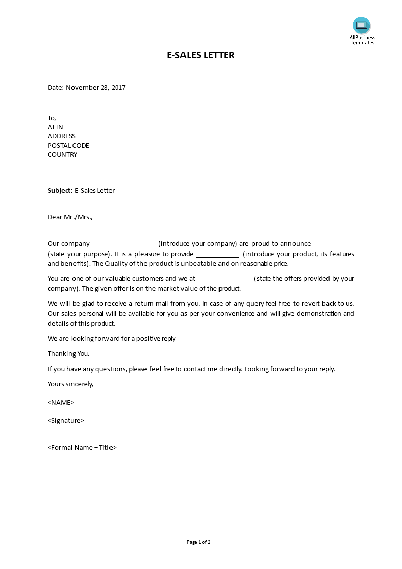 e-sales letter template