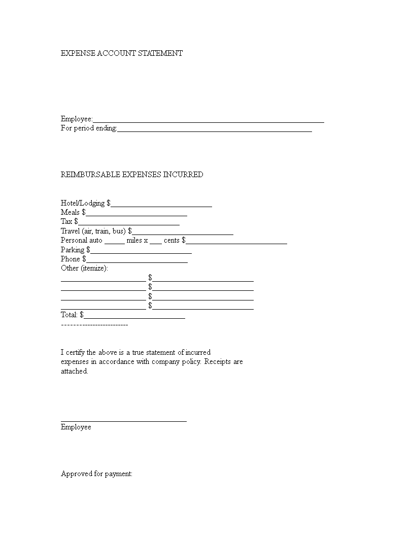 Expense Account Statement Form main image