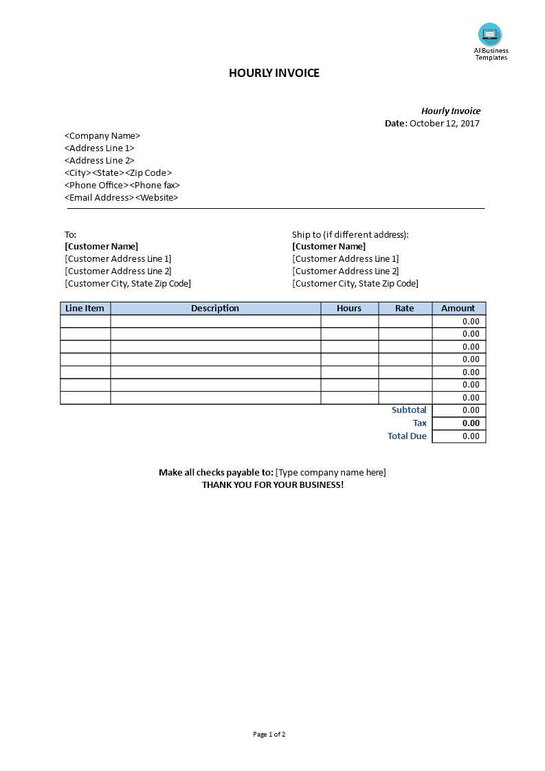 Hourly Invoice Templates At Allbusinesstemplates