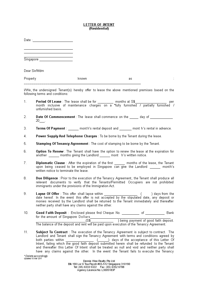 Real Estate Loi Template Classles Democracy