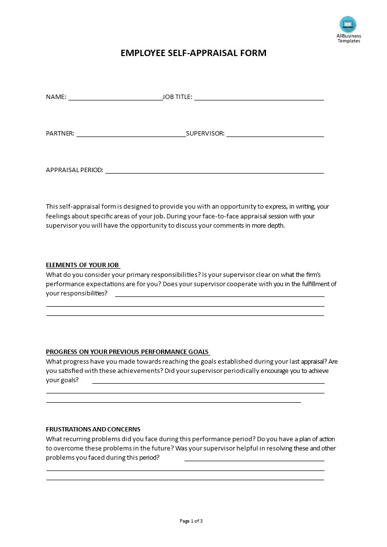 Employee Self Appraisal Form Templates At Allbusinesstemplates