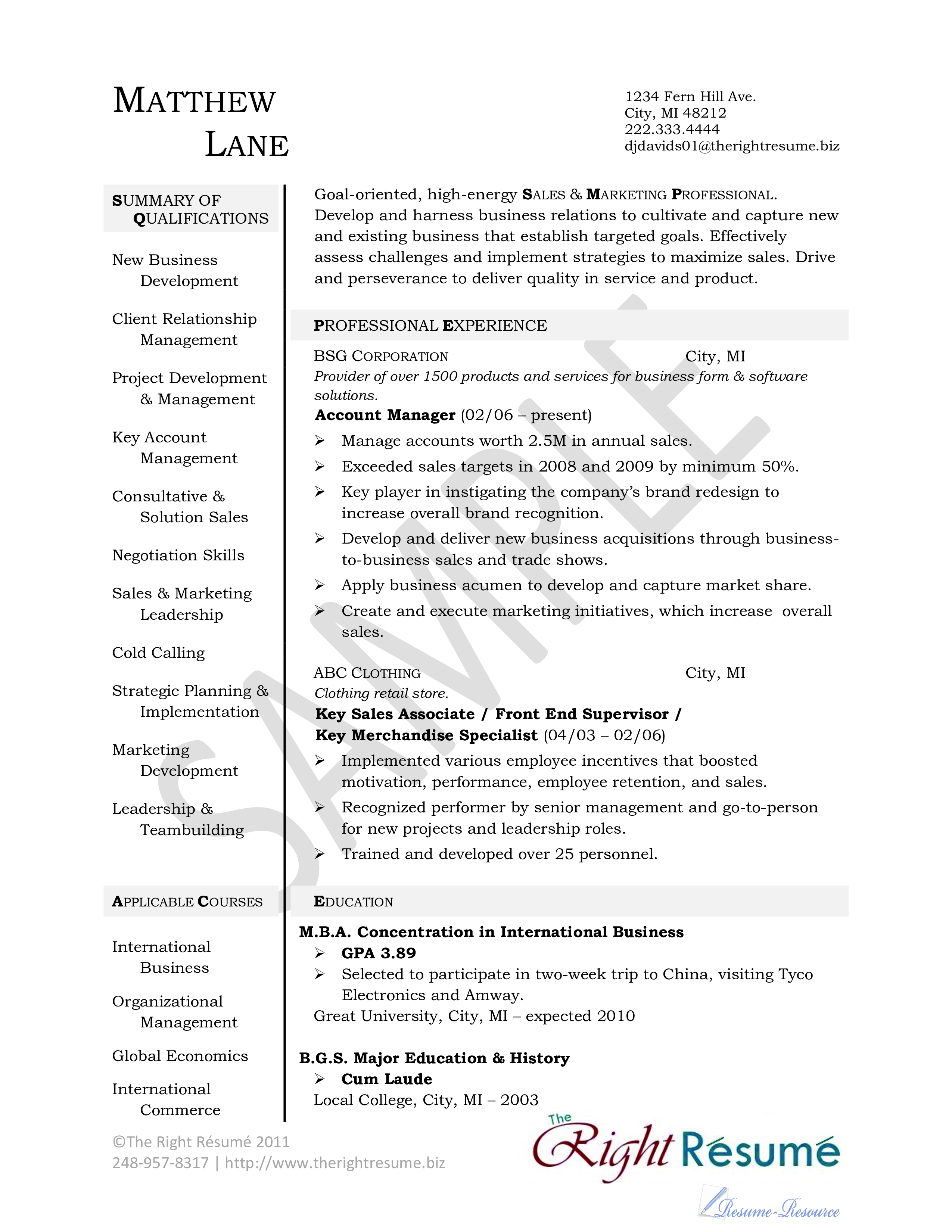 Kostenloses Sales Account Manager Resume