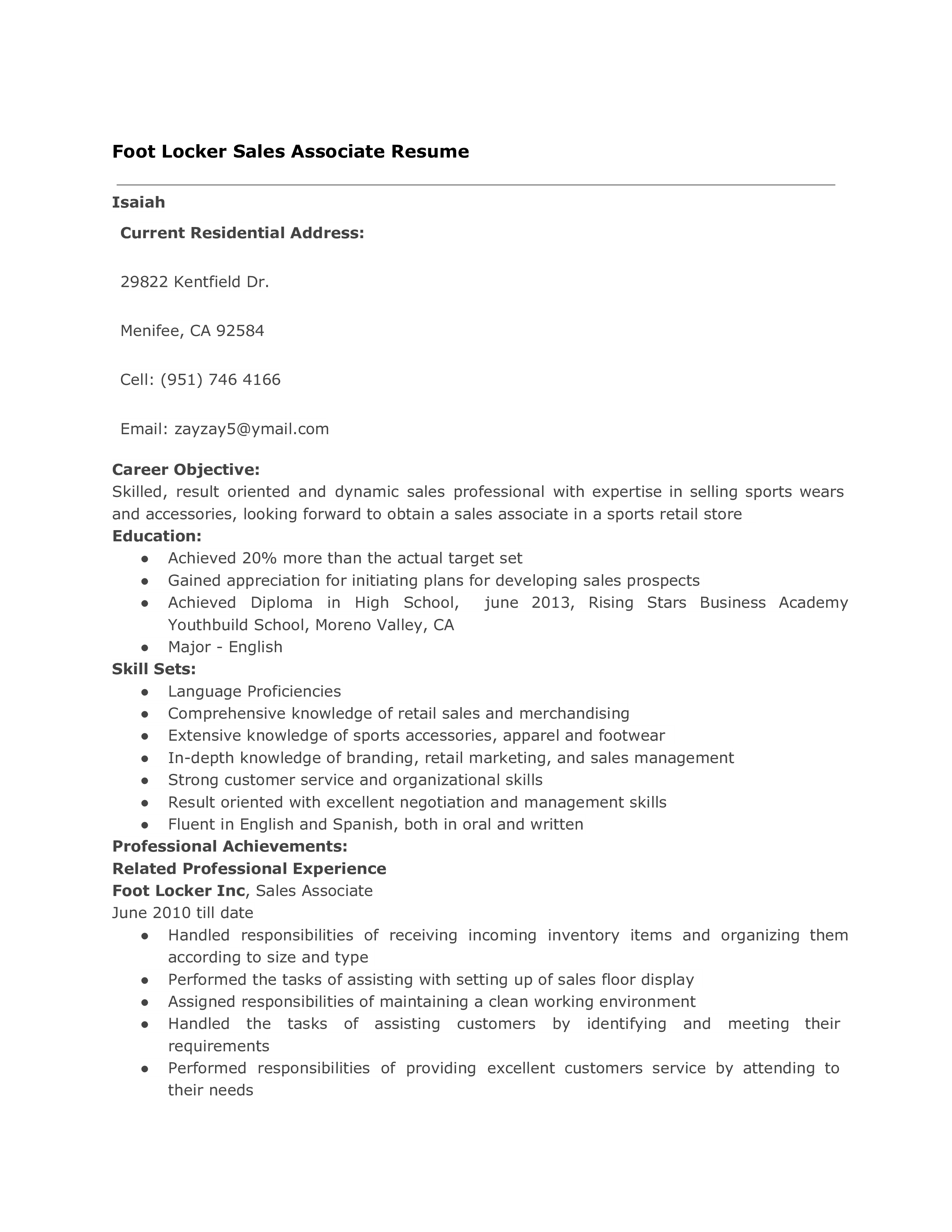  Sales Associate Resume Allbusinesstemplates