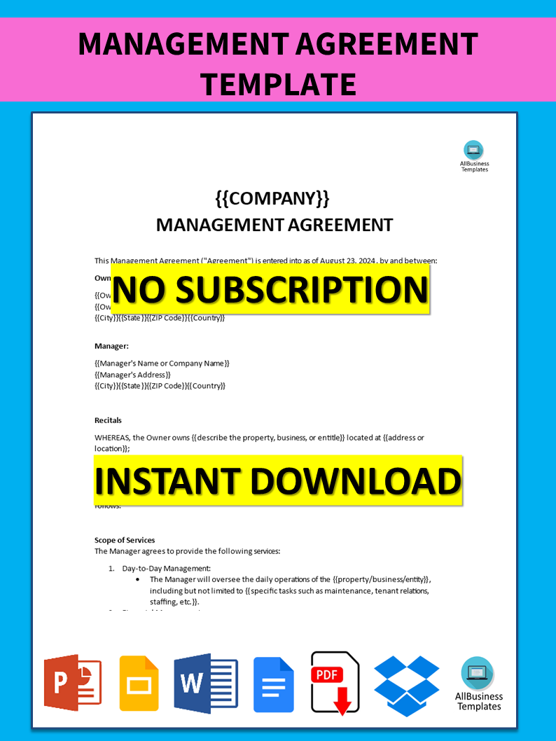 management agreement template word voorbeeld afbeelding 