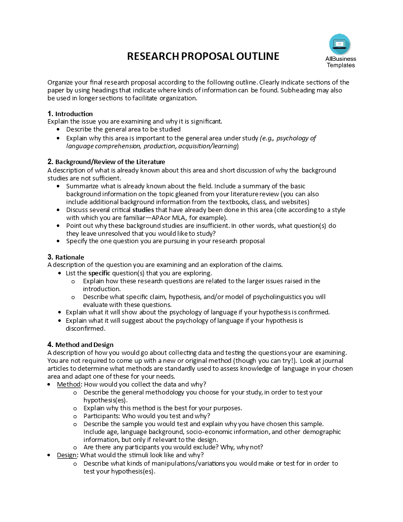 Research Proposal Outline Example | Templates at ...