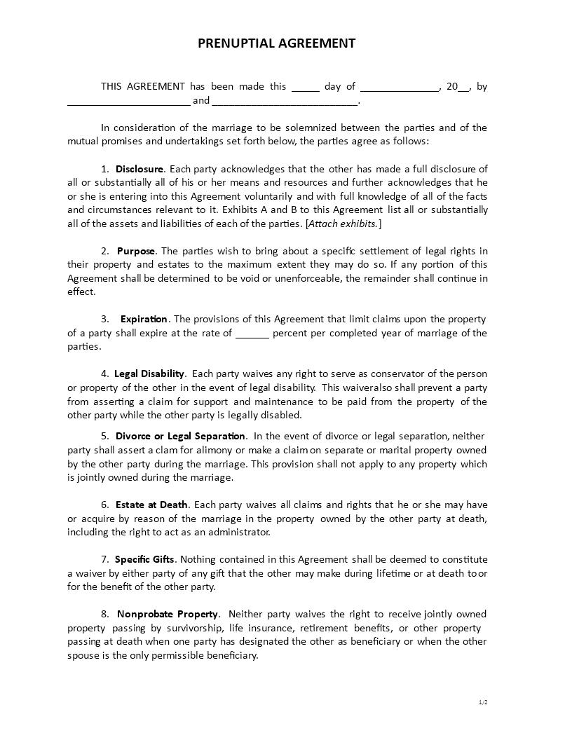 prenuptial agreement template template