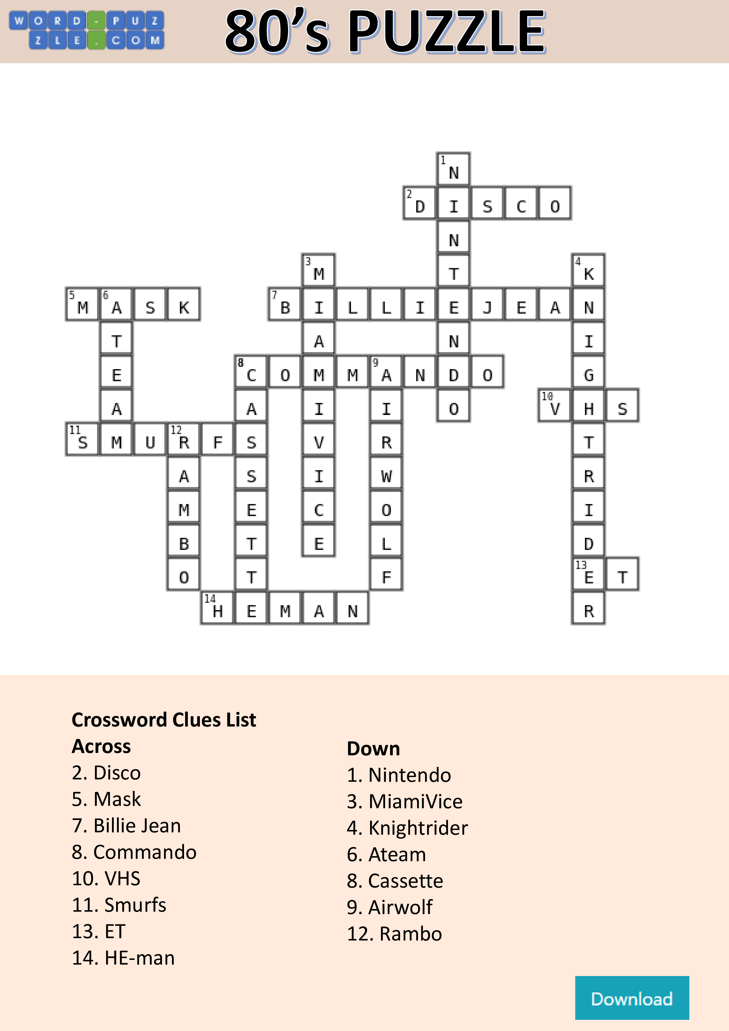 Kostenloses 80 #39 S Crossword Puzzle