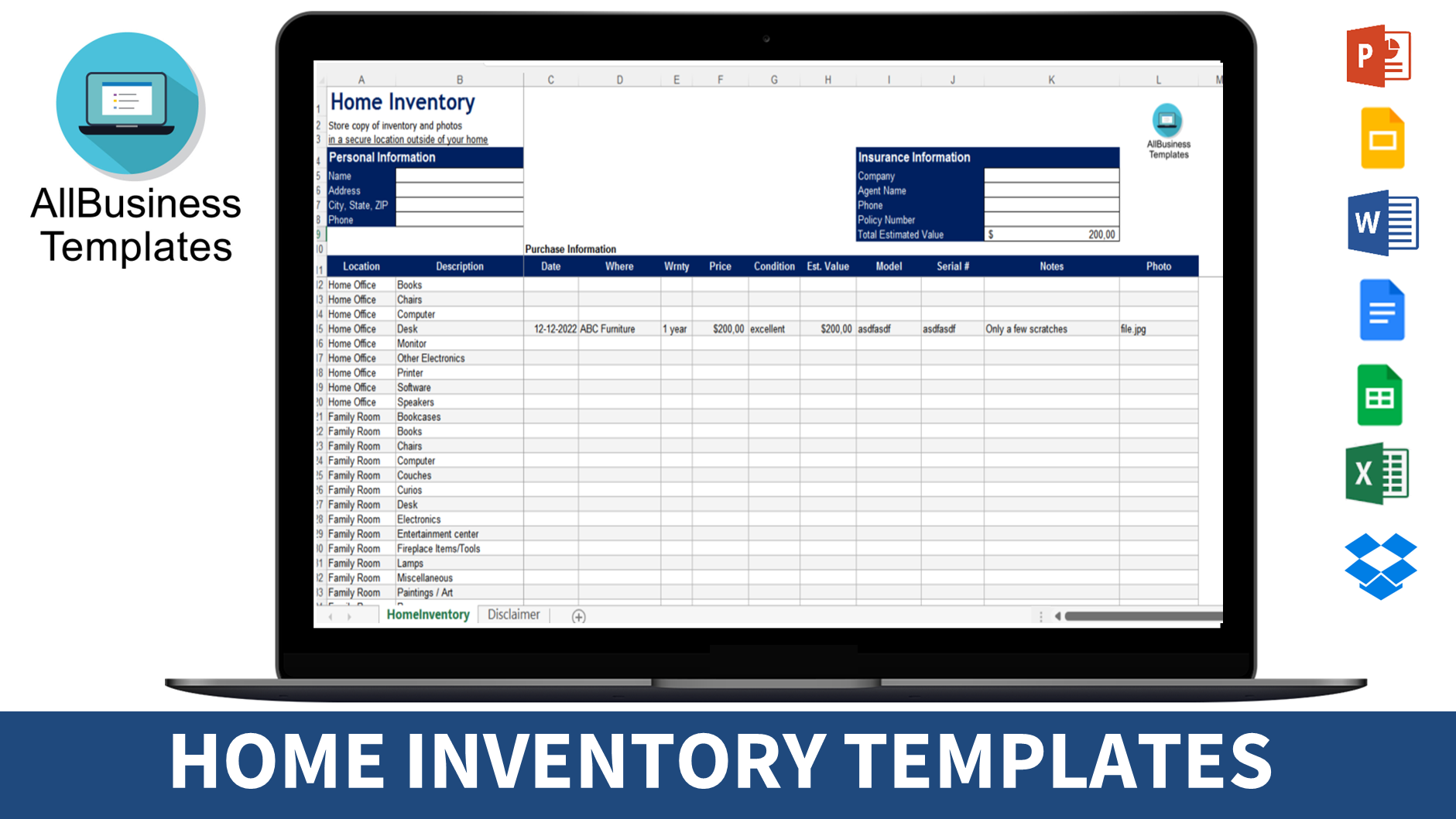 Excel Home Inventory 模板