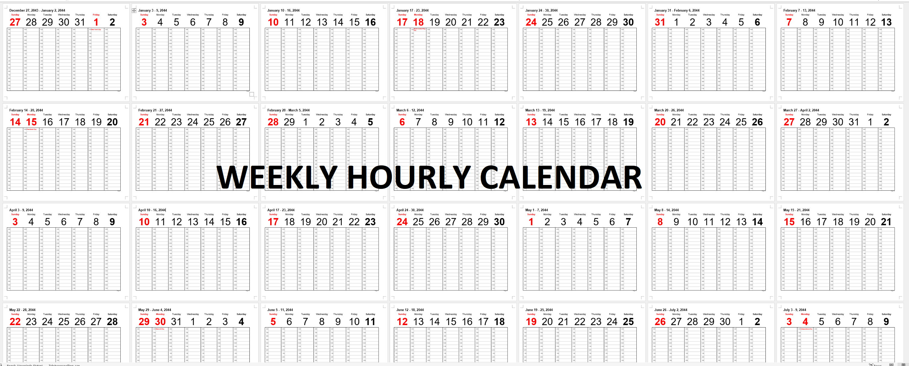 Weekly Hourly Calendar | Templates at allbusinesstemplates.com
