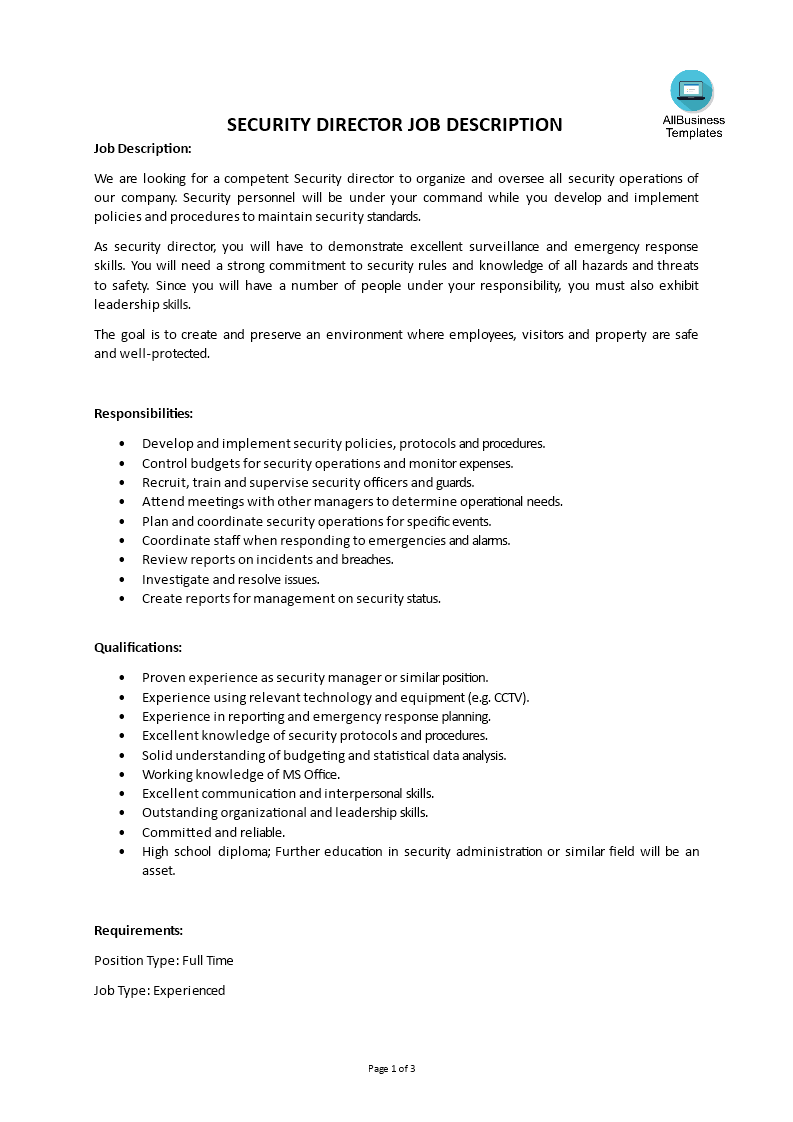 Libreng Security Director Job Description