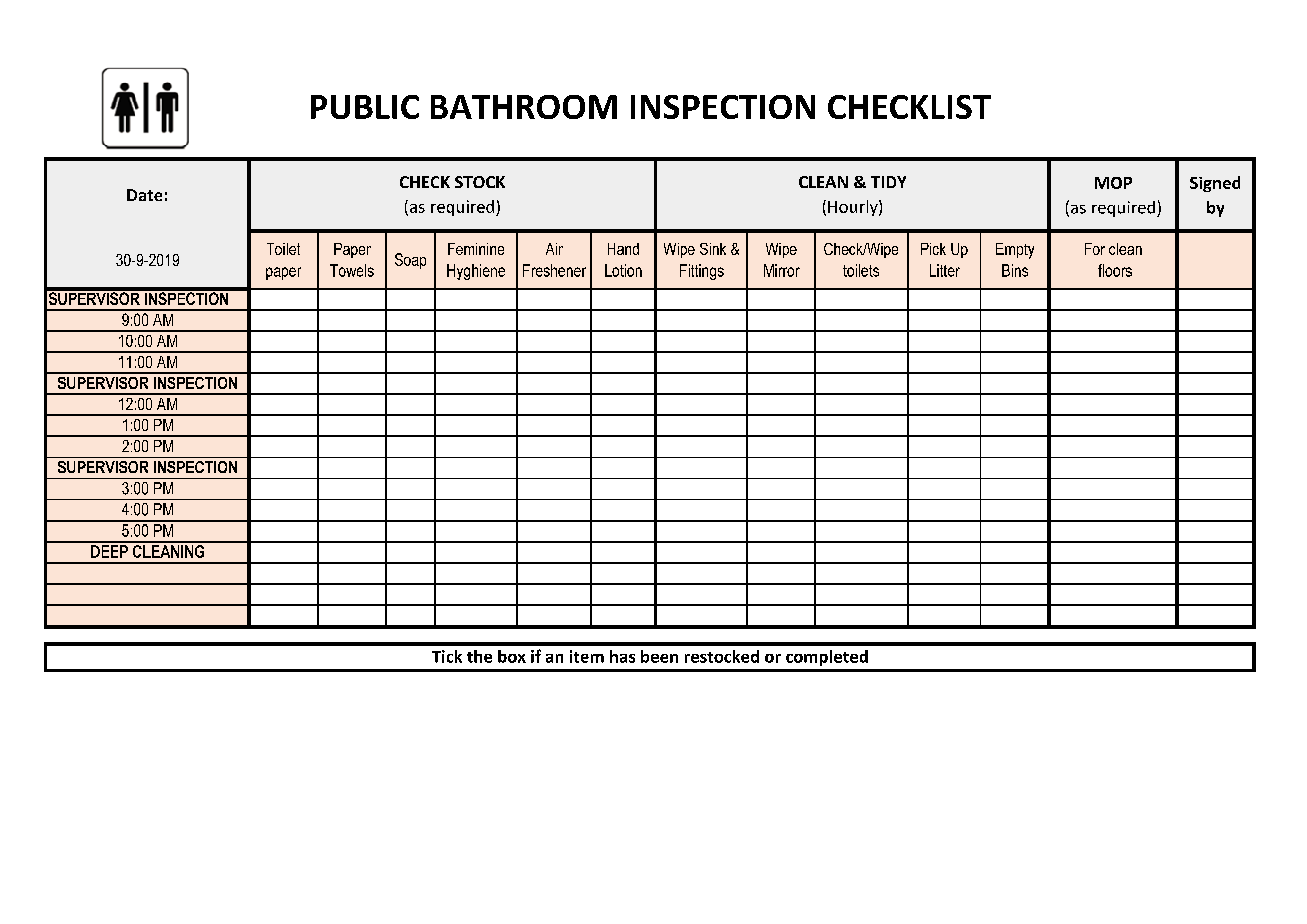 Printable Bathroom Cleaning Checklist Template