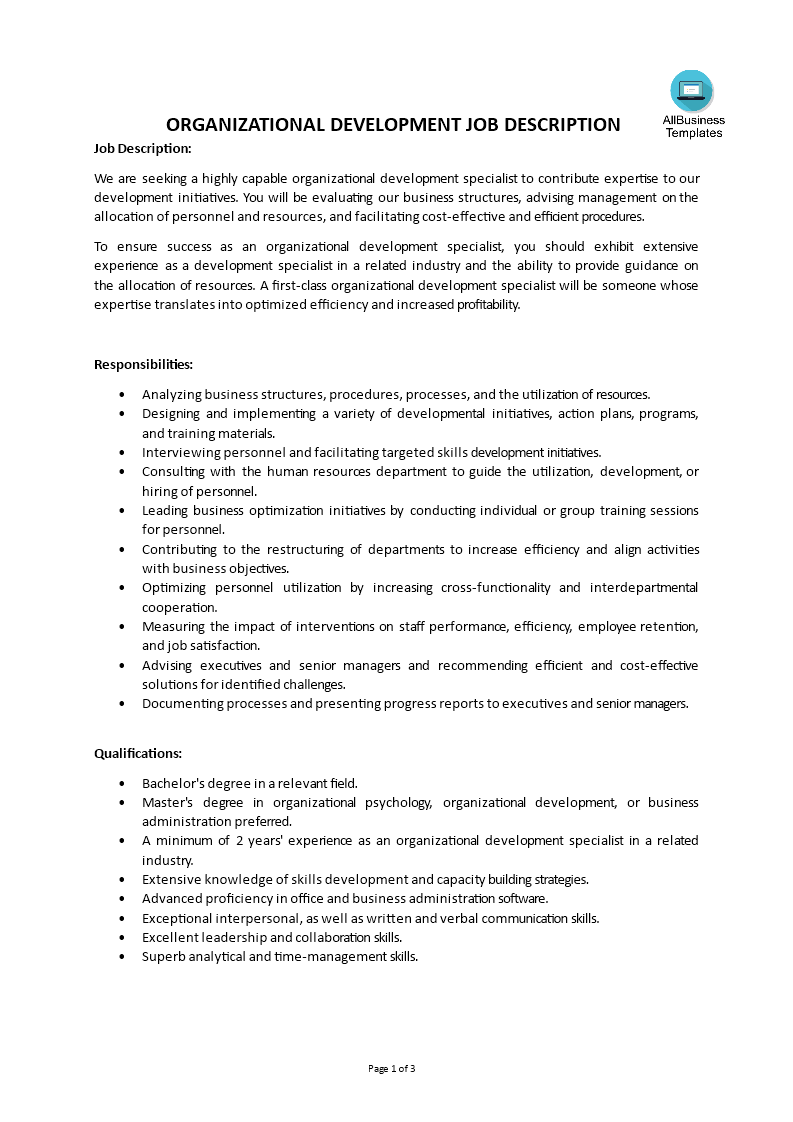 Gratis Organizational Development Job Description