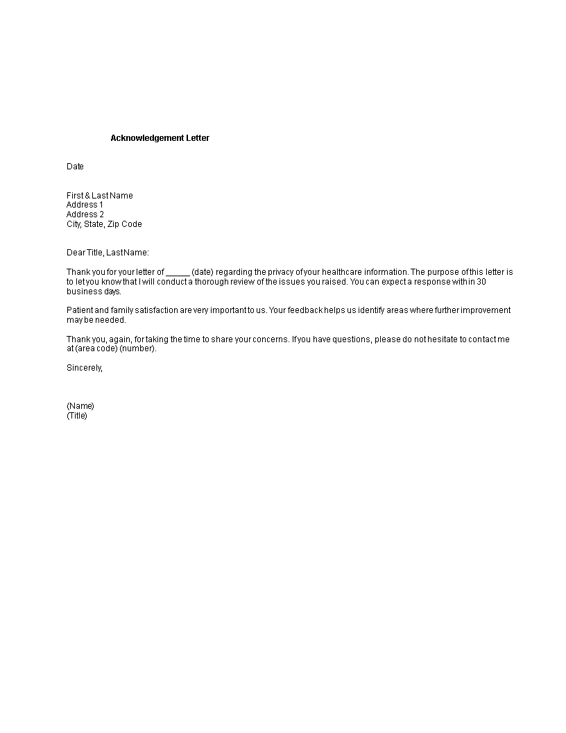 employment application acknowledgement letter privacy of healthcare information Hauptschablonenbild