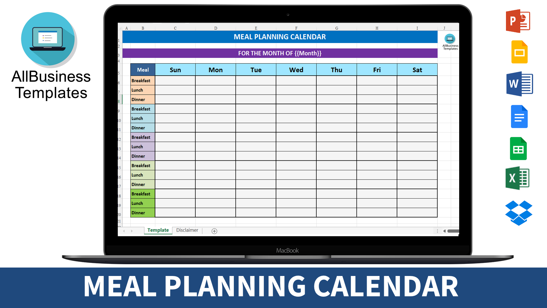 meal planning calendar template Hauptschablonenbild