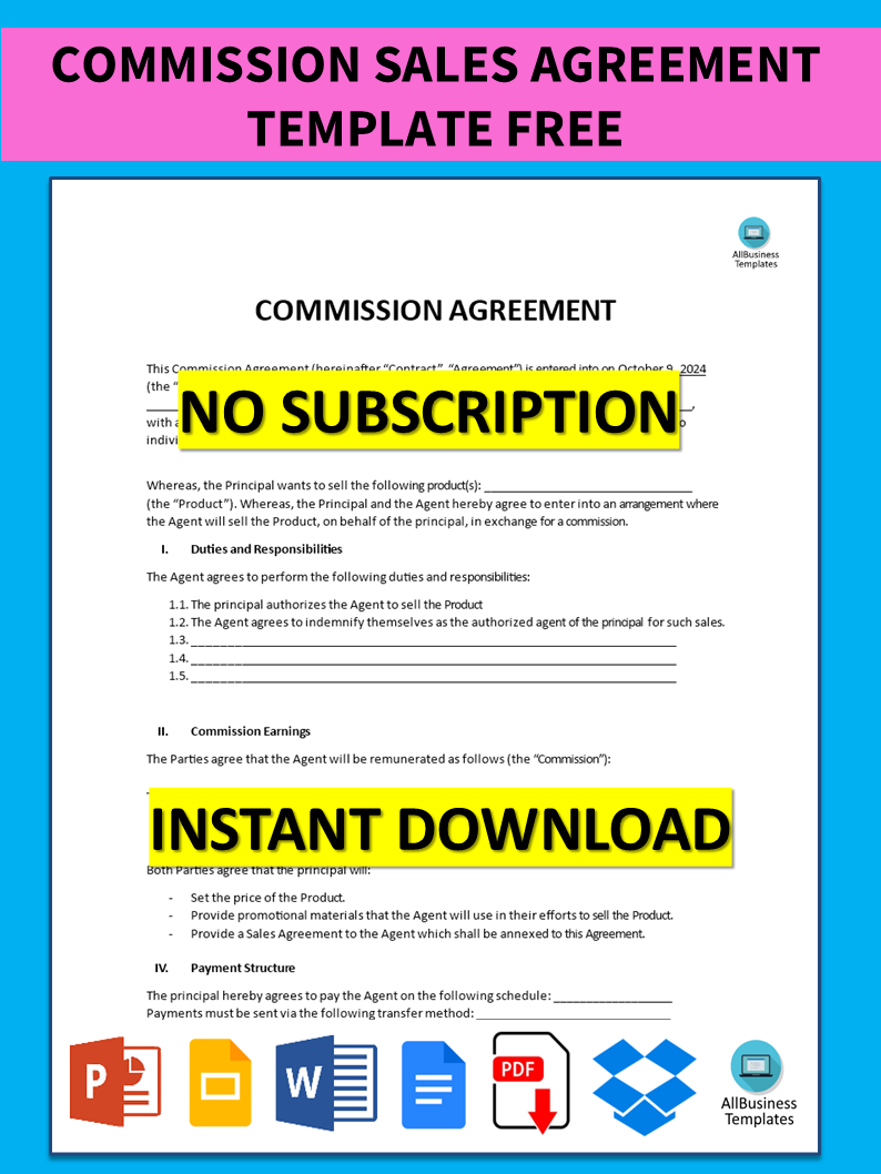 commission sales agreement template modèles