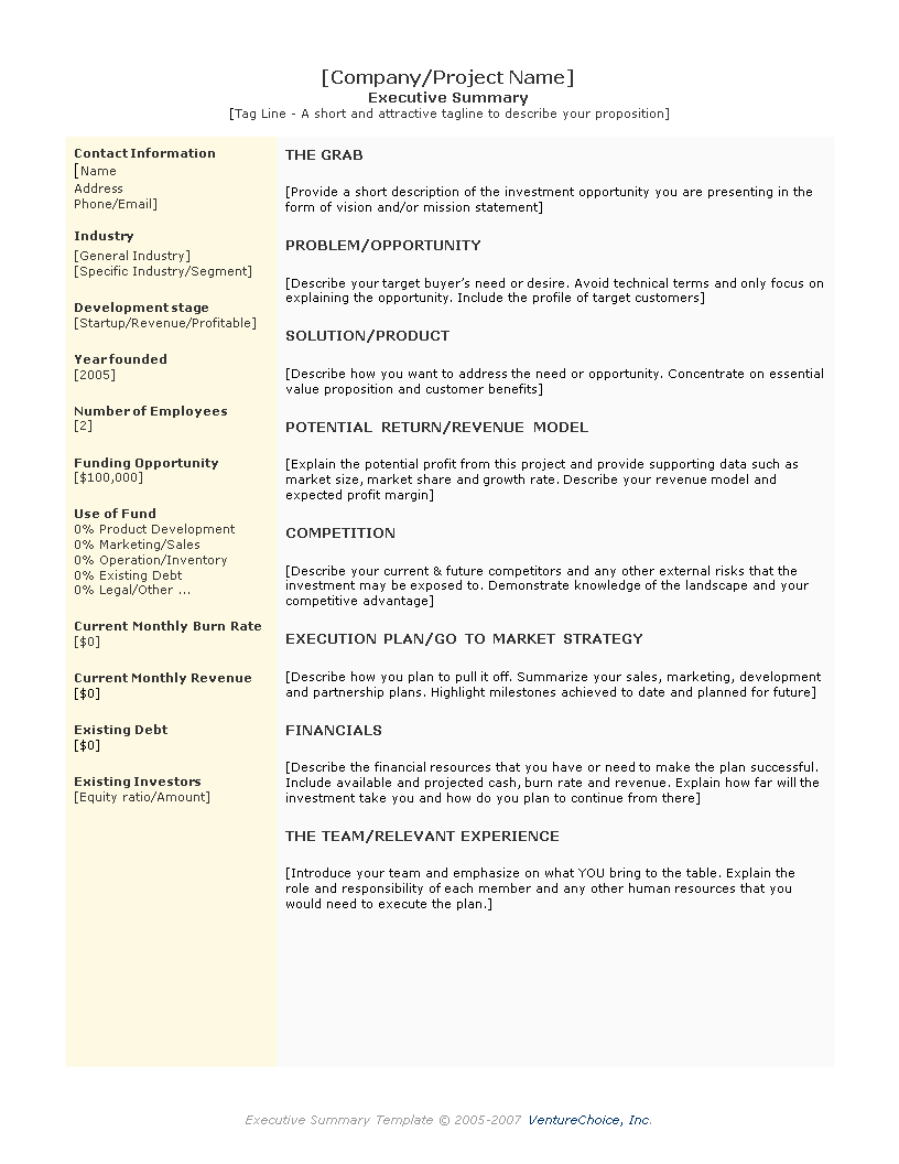executive summary for a business plan examples