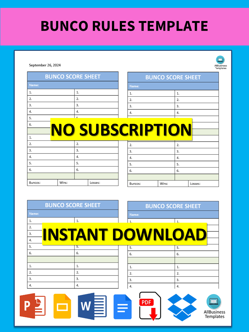 bunco rules template template