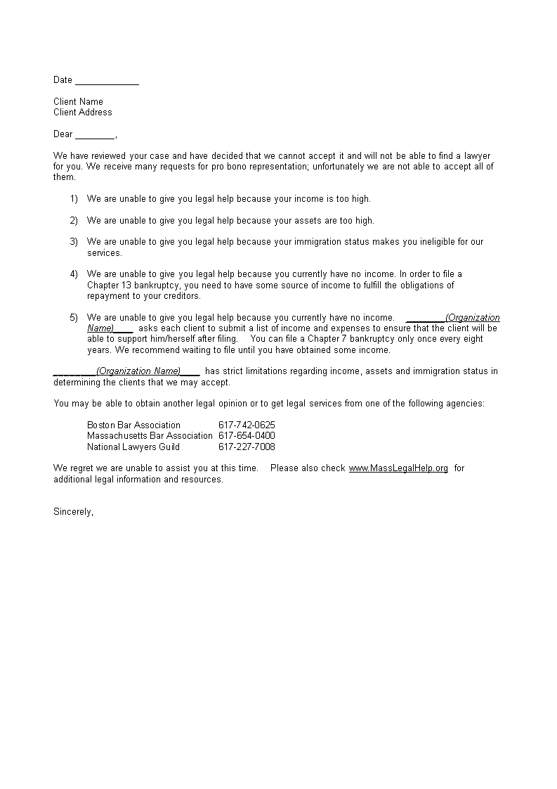 Polite Client Rejection Letter Templates at