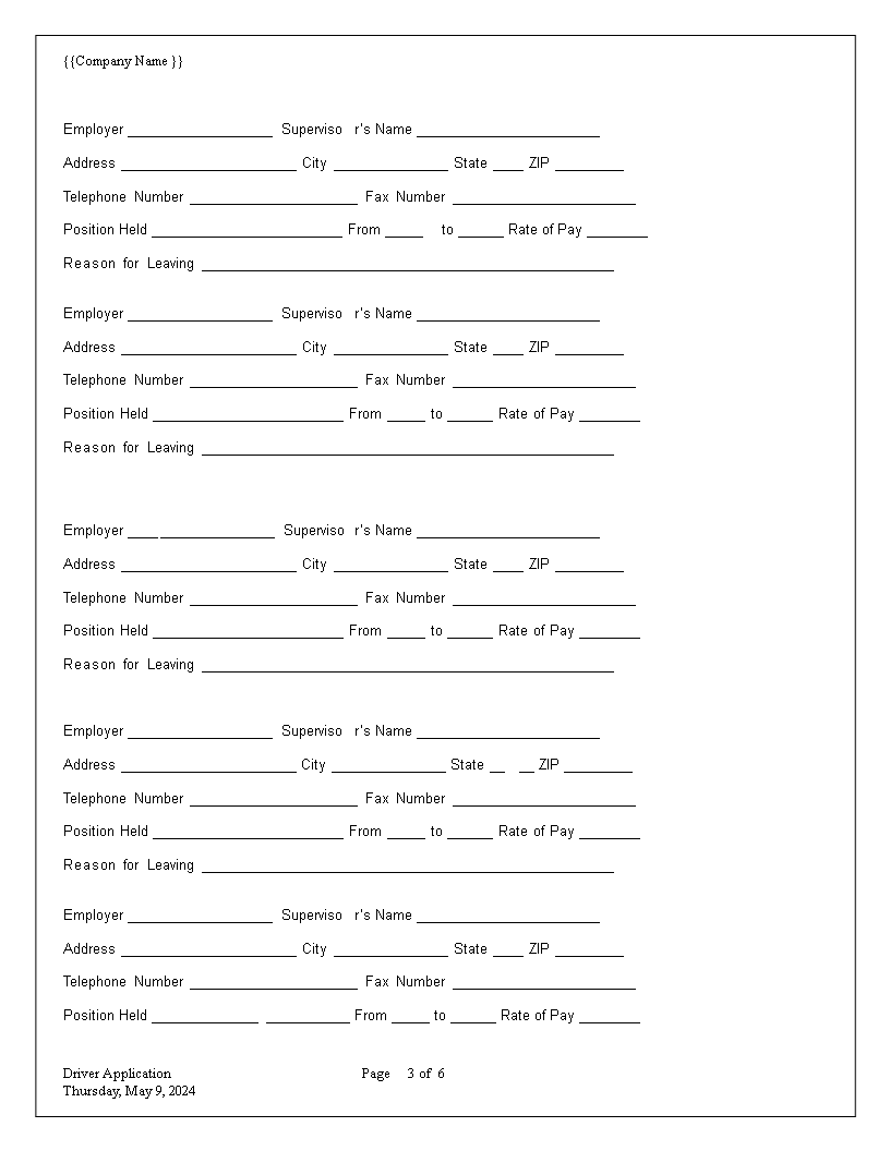Truck Driver Employment Application Word | Templates at ...