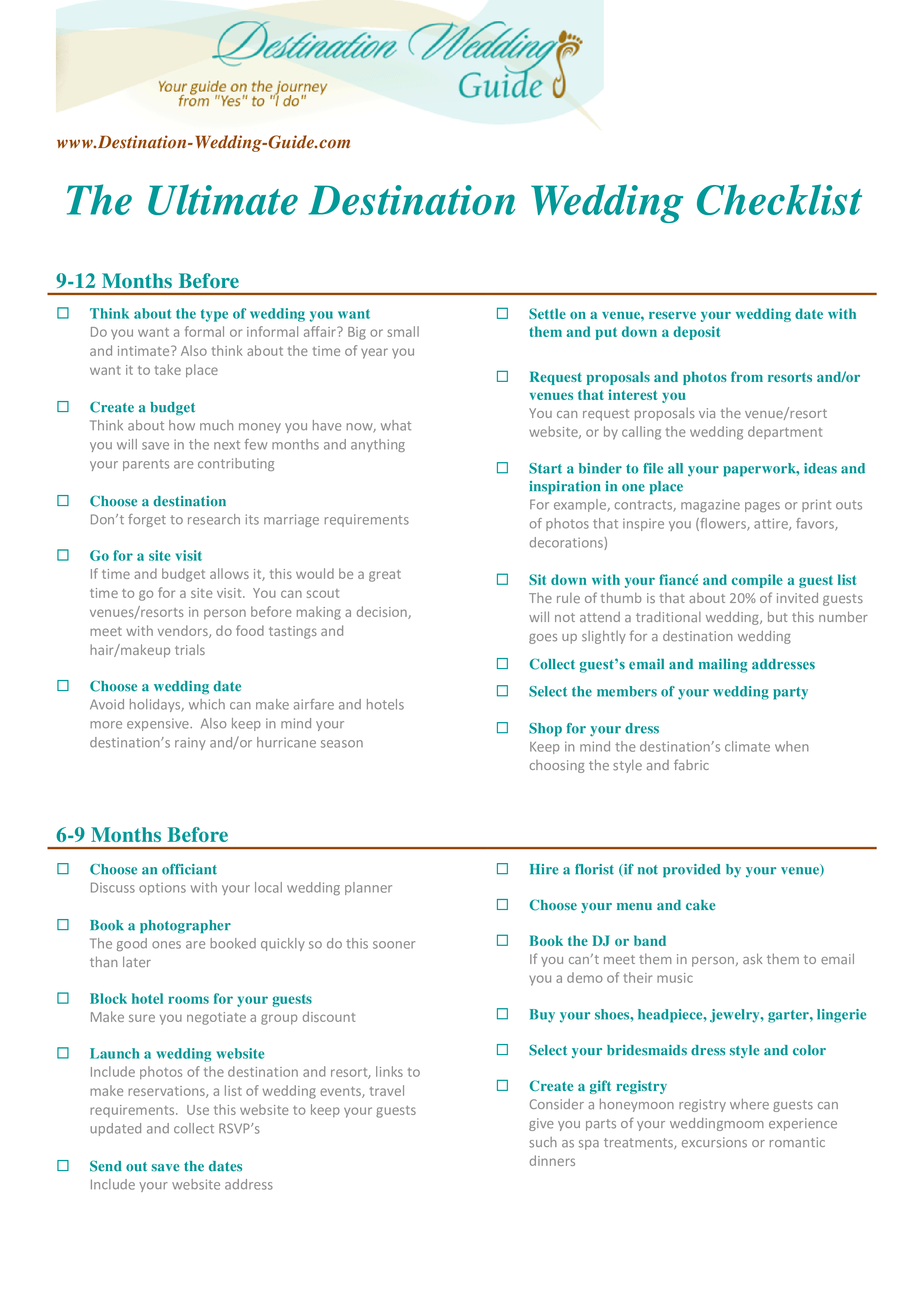 Ultimate Destination Wedding Checklist Templates At