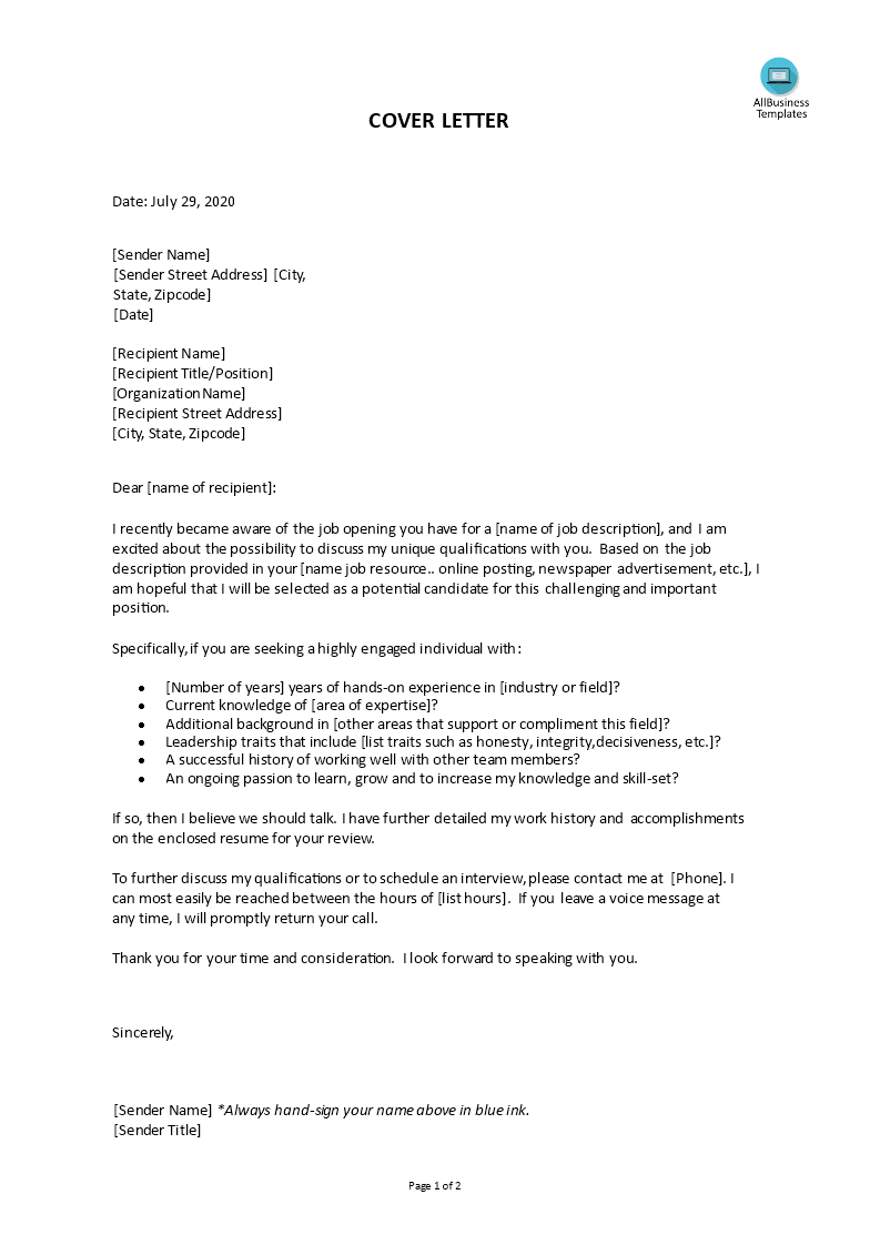 Job Opening Cover Letter Template Templates At Allbusinesstemplates