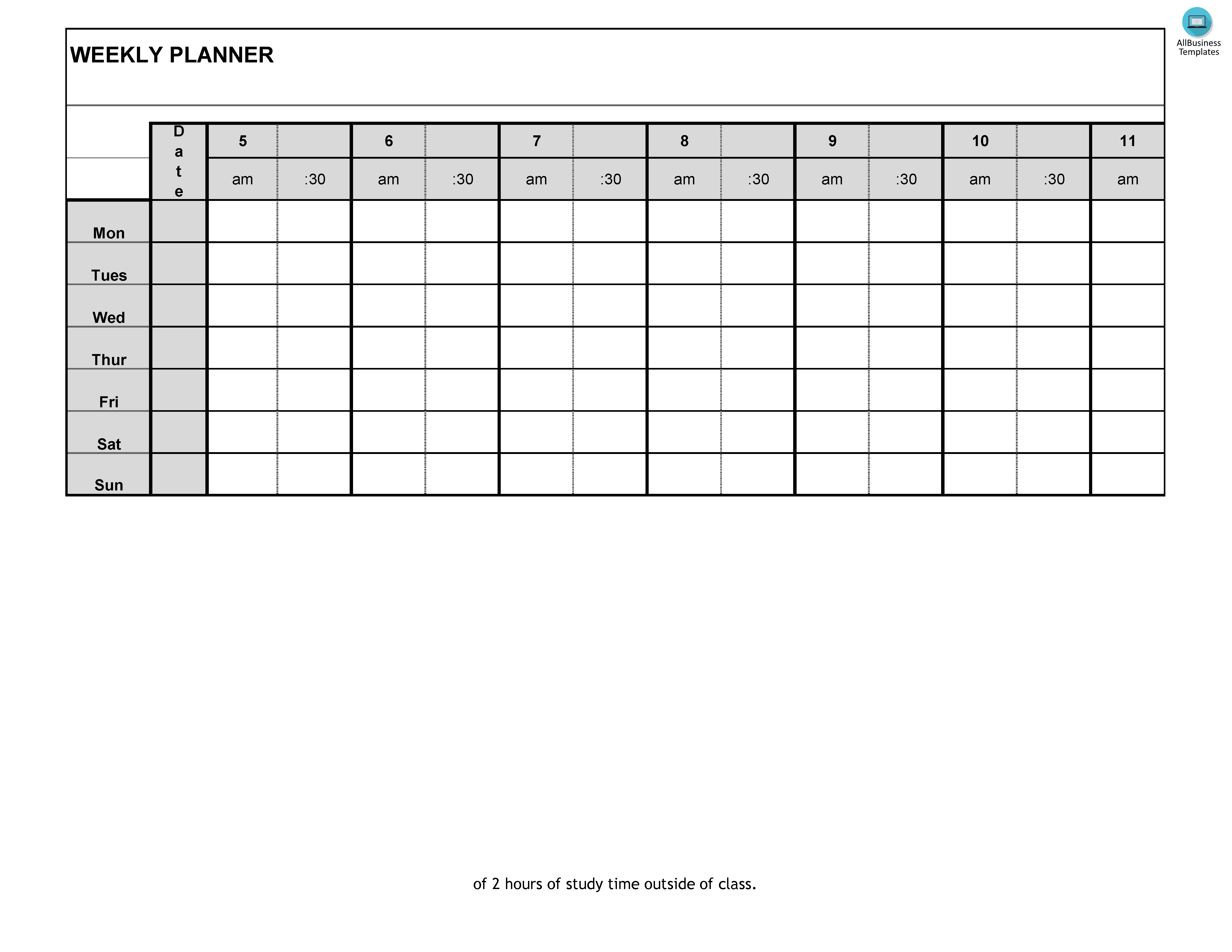 Excel Weekly Schedule | Templates at allbusinesstemplates.com