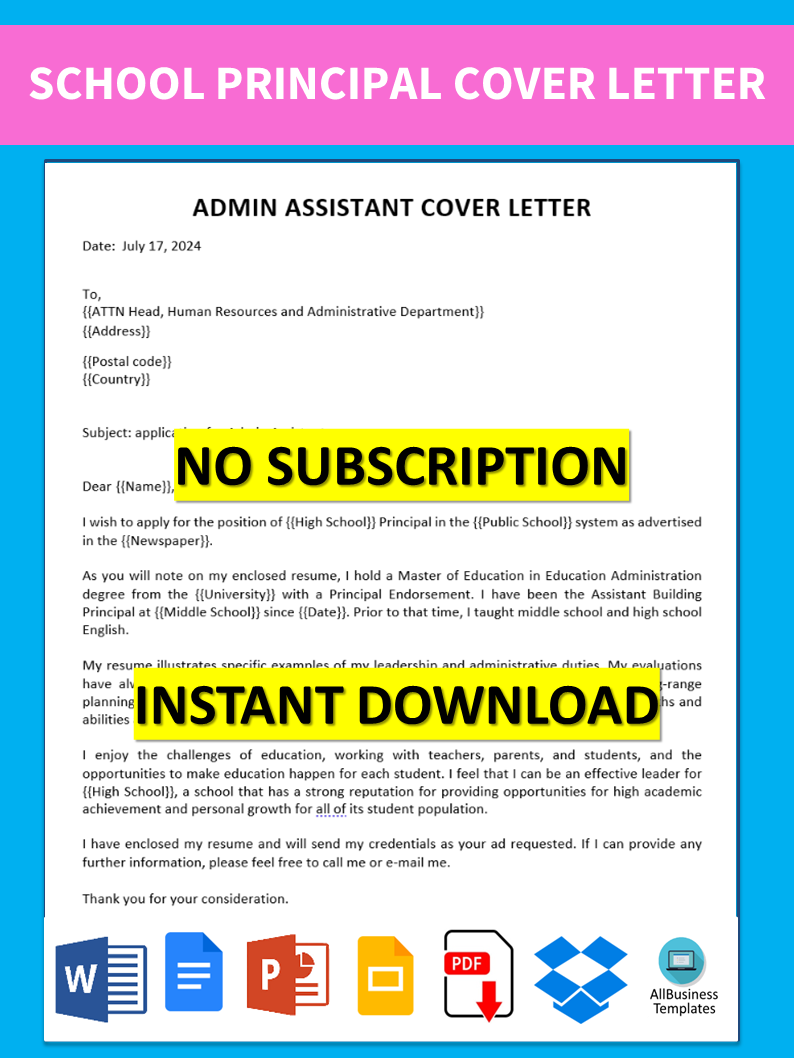 principal cover letter template