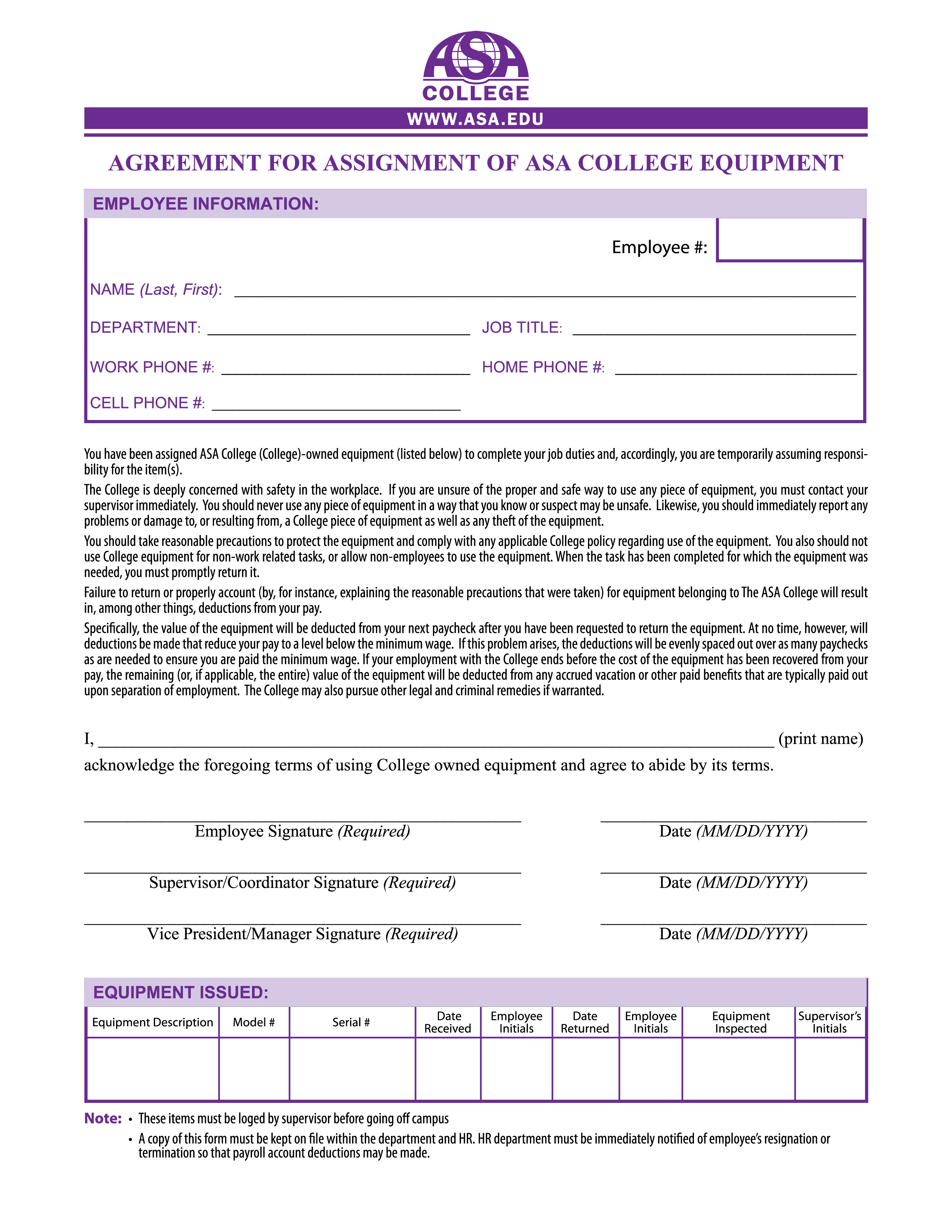 Equipment Assignment Agreement 模板