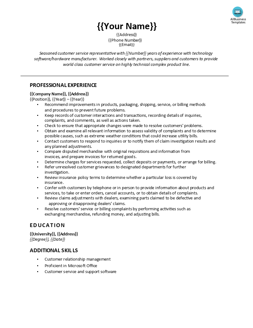 customer service rep job description for resume