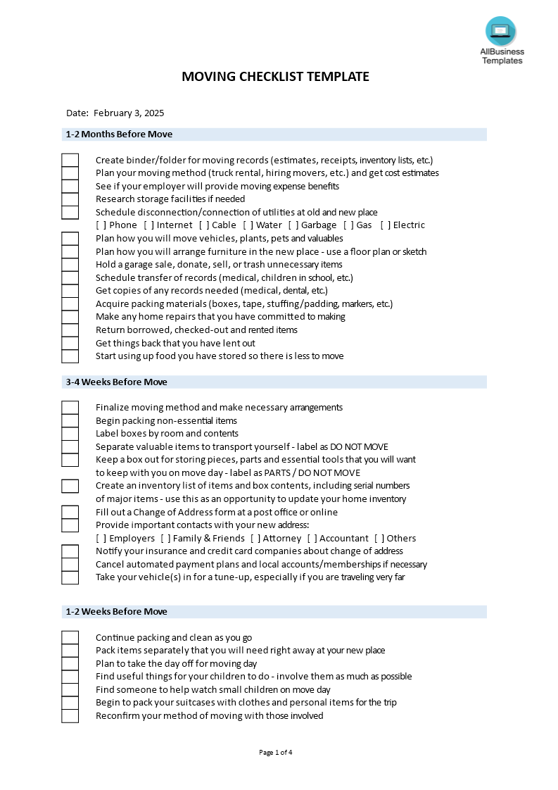 Moving Checklist template main image