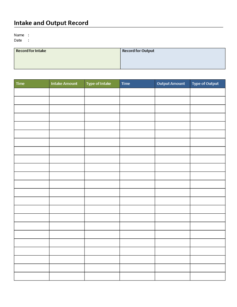 intake and output chart template
