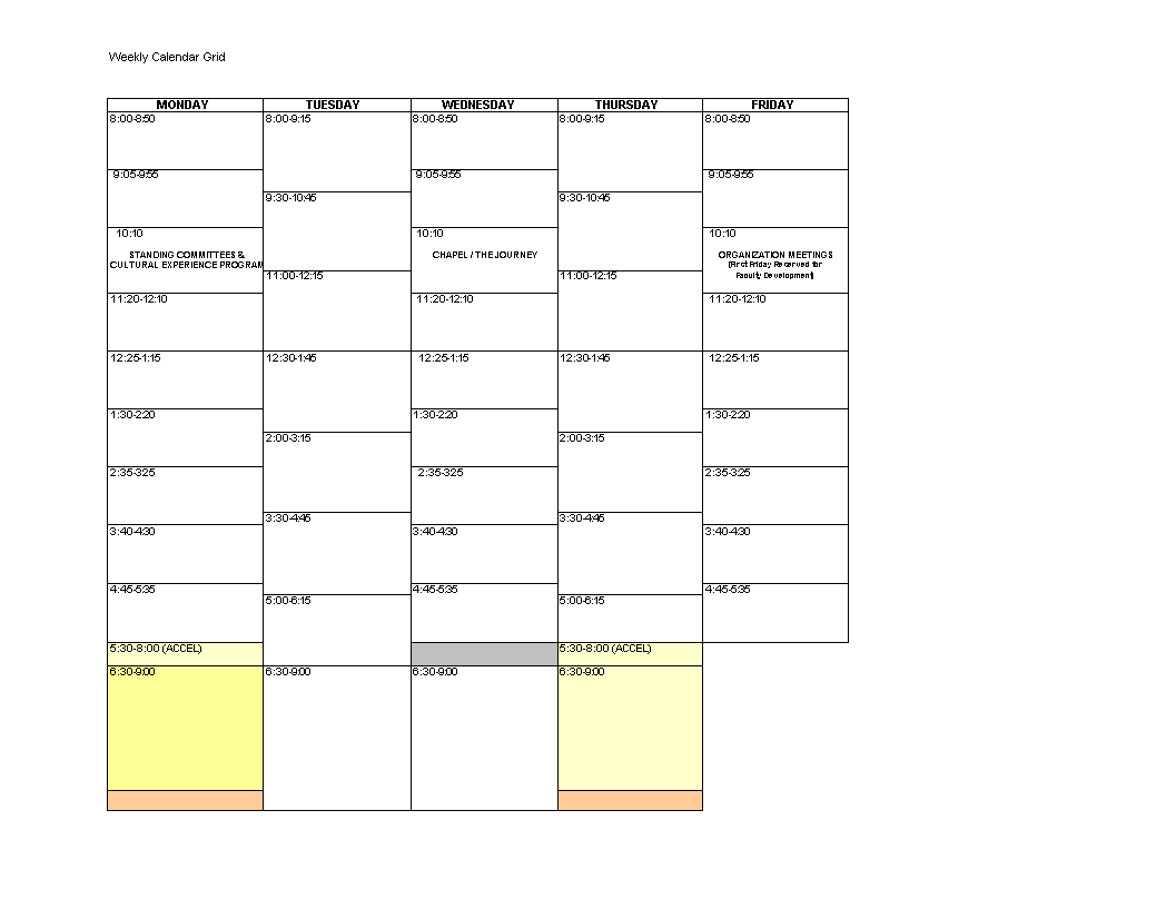  Excel Weekly Class Schedule Allbusinesstemplates