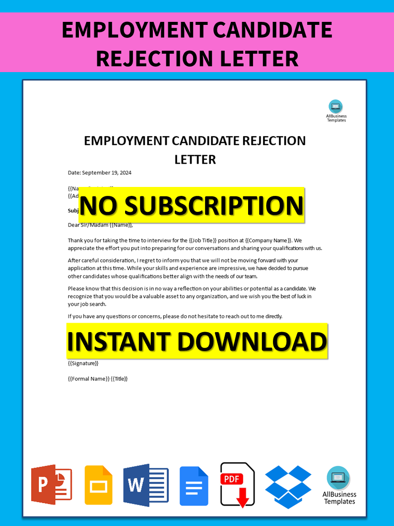 employment candidate rejection letter template