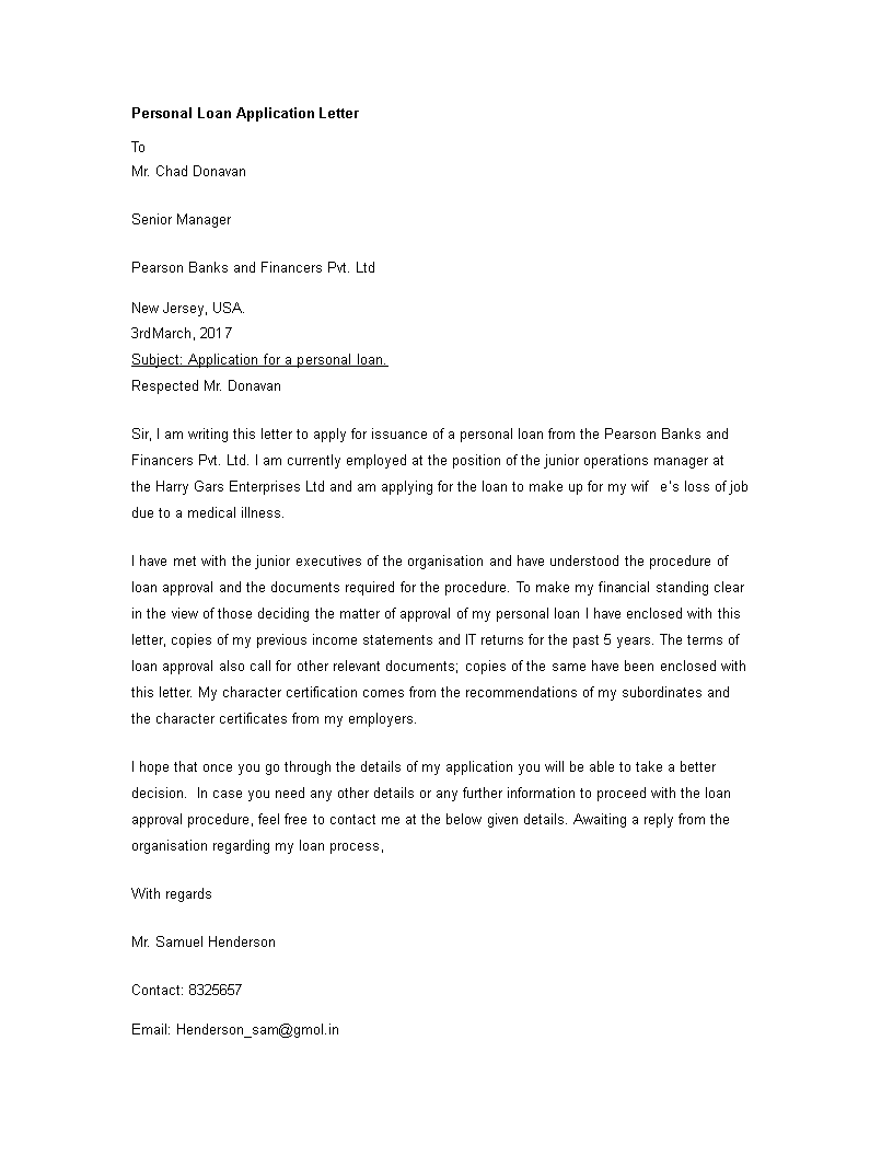 application letter for the loan