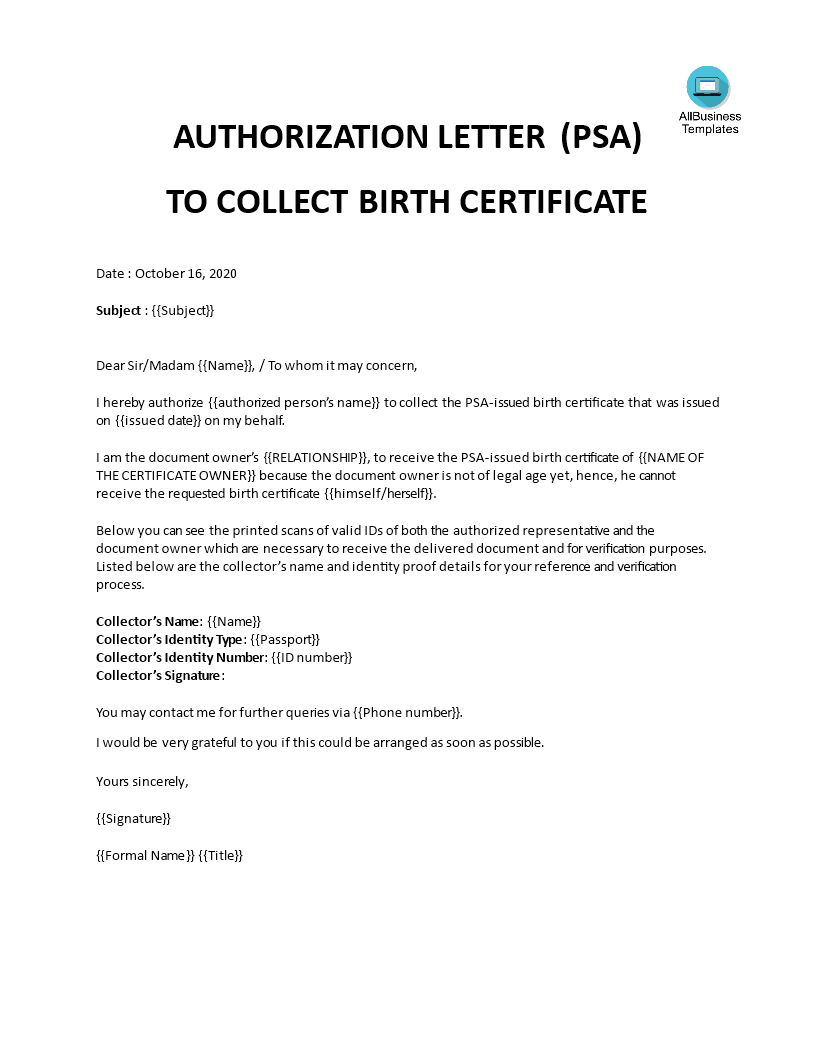 Authorization Letter For Collecting Psa Documents Sexiz Pix 2445